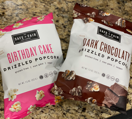 Dark Chocolate Drizzled Popcorn Two Pack, Safe + Fair